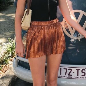 Shimmering Copper Pleated Shorts